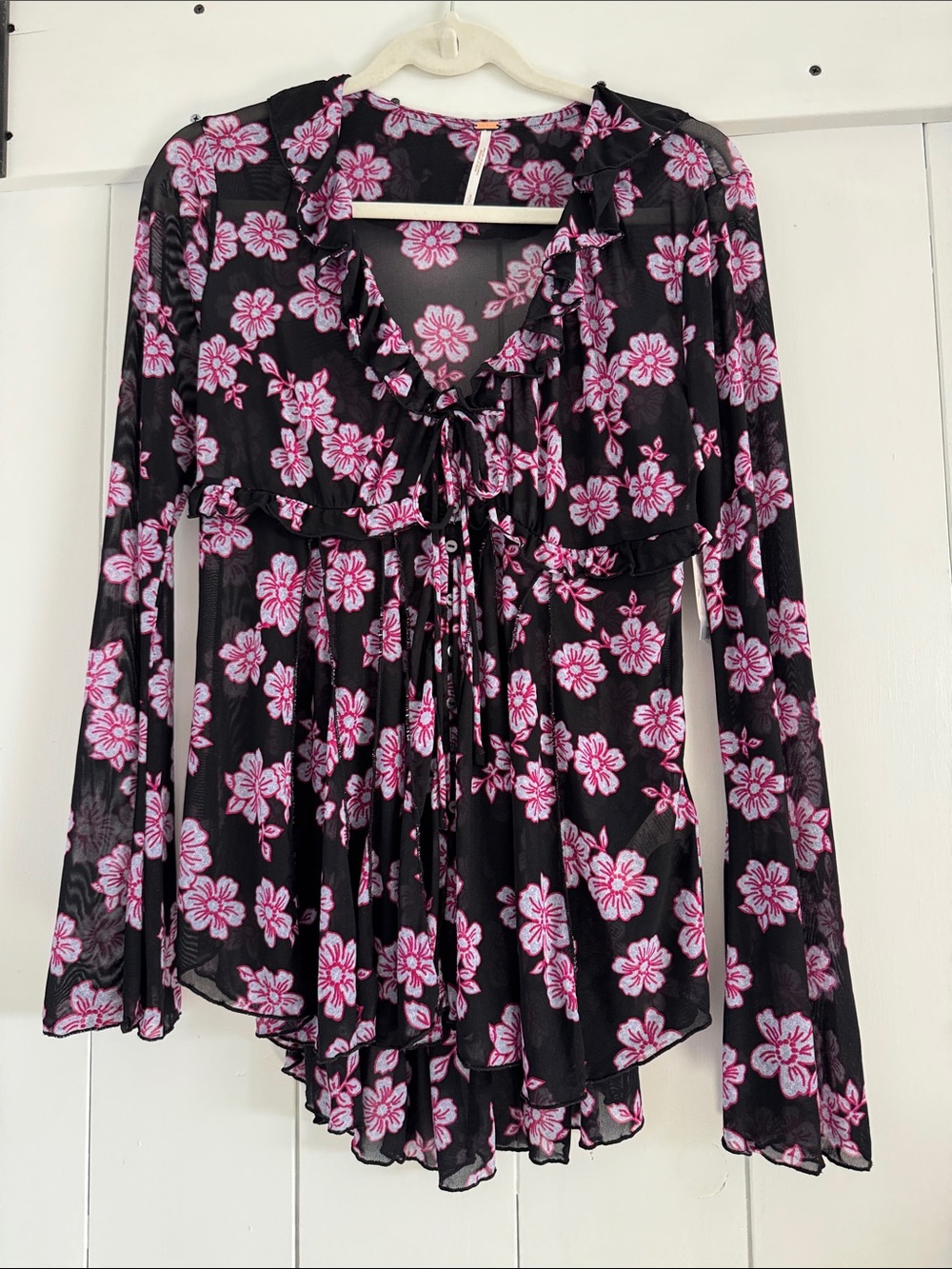 Free People Floral Ruffle Tie-Front Blouse